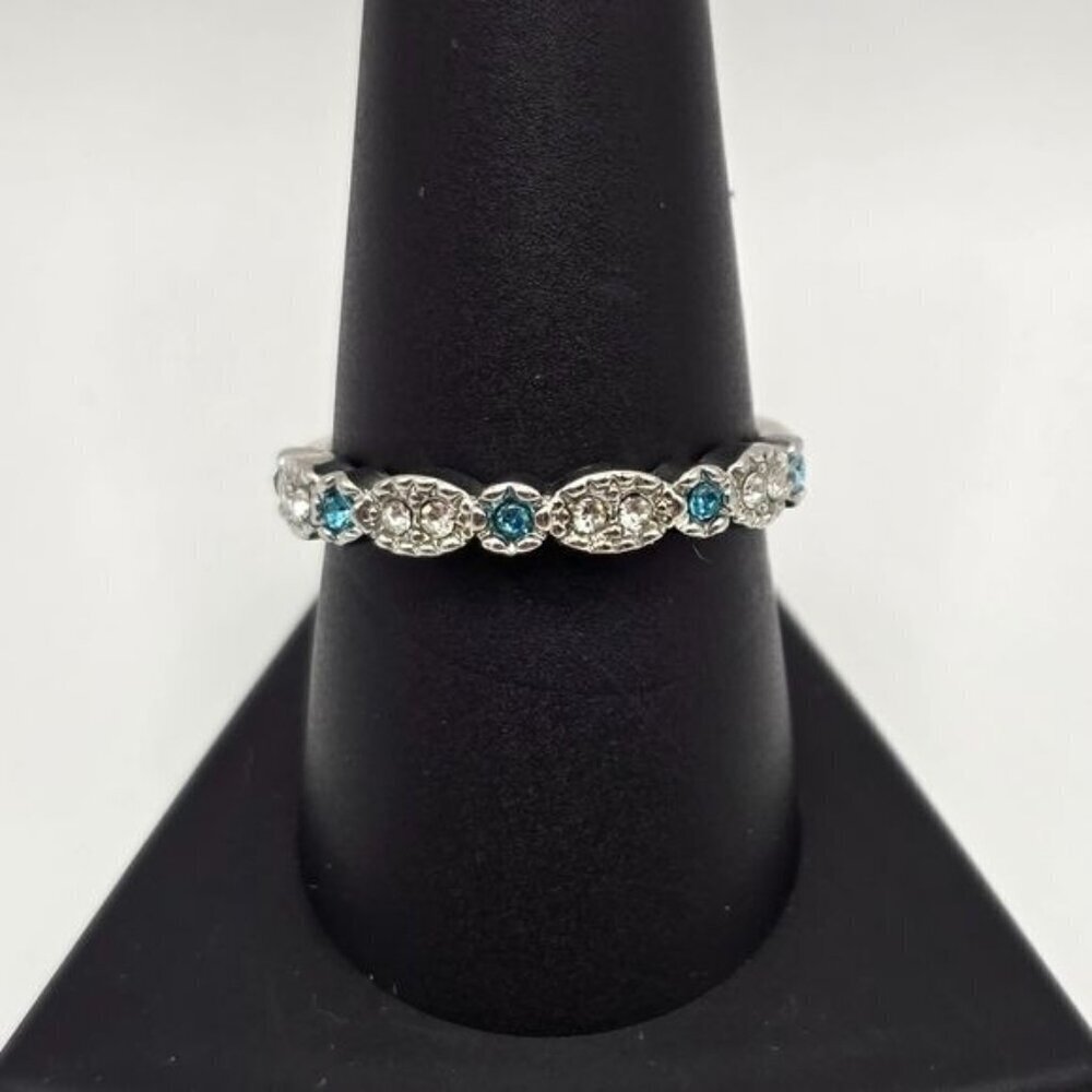 Ring Set With Blue & Clear Stones In Silver Tone For Women Size 9 (NWOT) - Picture 4 of 5